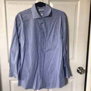 White and blue plaid button down